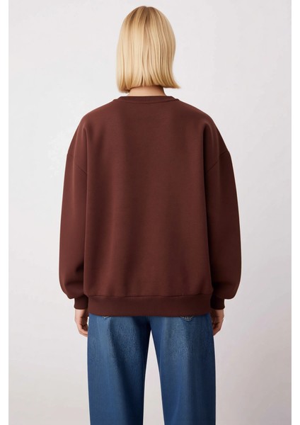 Kadın Bisiklet Yaka Düşük Kol Oversize Kalın Örme Sweatshirt Fonksiyonel Dayanıklı Estetik fırsatları