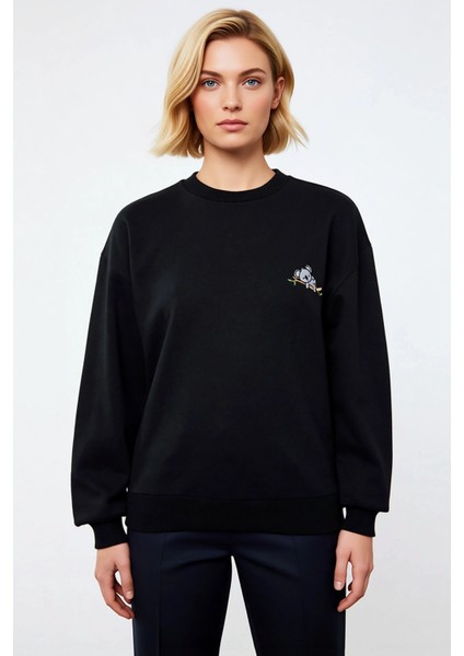 Kadın Bisiklet Yaka Düşük Kol Nakışlı Regular Kalıp Örme Sweatshirt Fonksiyonel Dayanıklı Şık modelleri