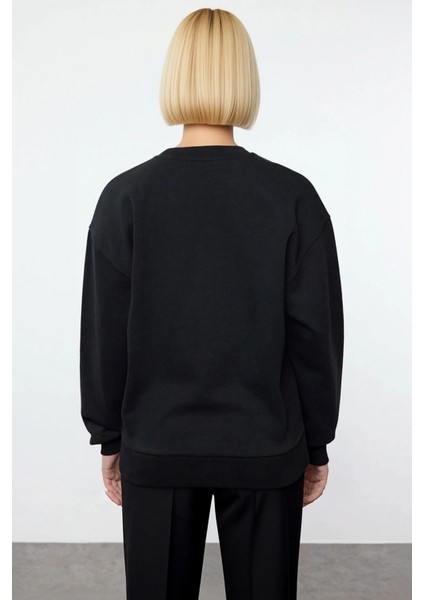 Kadın Bisiklet Yaka Düşük Kol Nakışlı Regular Kalıp Örme Sweatshirt Fonksiyonel Dayanıklı Şık fırsatları