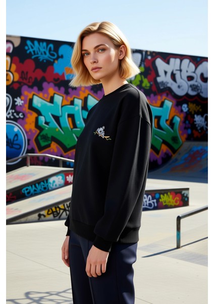 Kadın Bisiklet Yaka Düşük Kol Nakışlı Regular Kalıp Örme Sweatshirt Fonksiyonel Dayanıklı Şık indirimleri