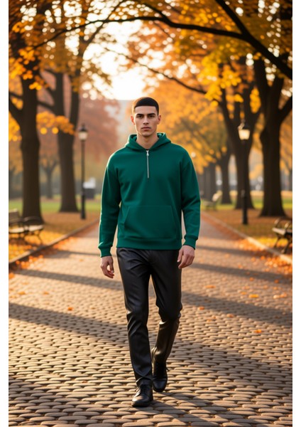 Erkek Kapüşonlu Fermuarlı Düşük Kol Uzun Kollu Kalıp Sweatshirt Fonksiyonel Dayanıklı Spor