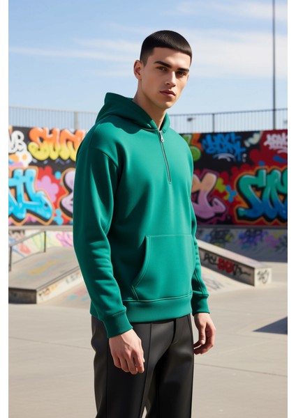 Erkek Kapüşonlu Fermuarlı Düşük Kol Uzun Kollu Kalıp Sweatshirt Fonksiyonel Dayanıklı Spor indirimleri