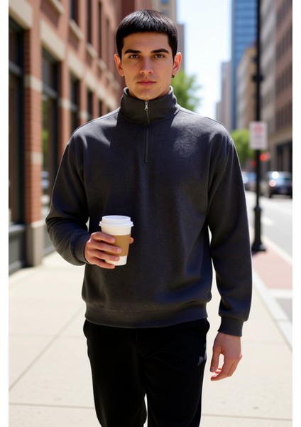 Erkek Dik Yaka Standart Kol Selanik Oversize Kalıp Sweatshirt Fonksiyonel Dayanıklı Modern fiyatları