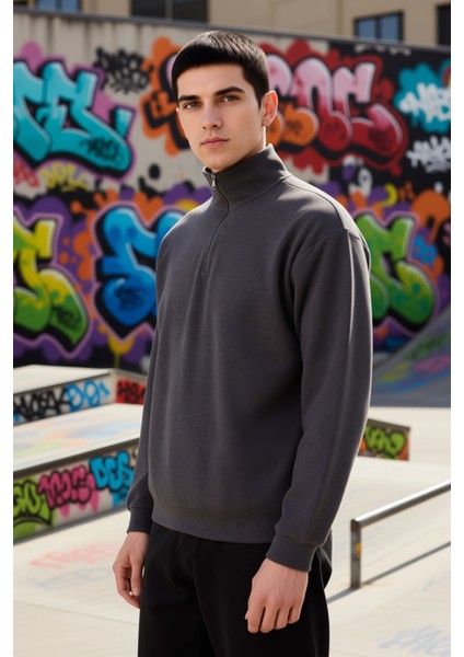 Erkek Dik Yaka Standart Kol Selanik Oversize Kalıp Sweatshirt Fonksiyonel Dayanıklı Modern indirimleri