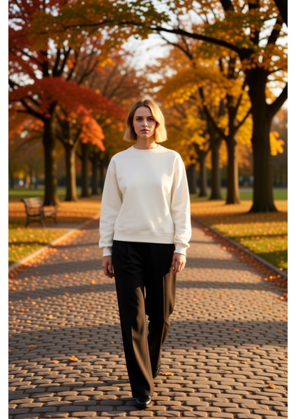 Kadın Bisiklet Yaka Düşük Kol %100 Pamuk Sweatshirt Fonksiyonel Dayanıklı Kaliteli Estetik