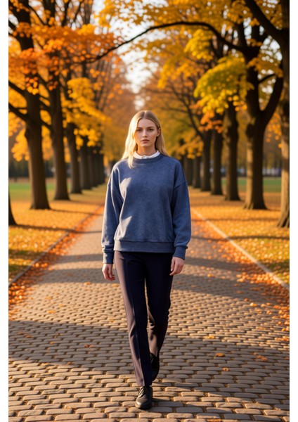 Kadın Bisiklet Yaka Reglan Kol Oversize Kalın Örme Sweatshirt Fonksiyonel Dayanıklı Modern