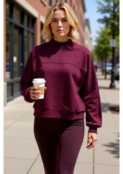 Kadın %100 Pamuk Geniş Kalıp Dik Yaka Düşük Kol Örme Sweatshirt Fonksiyonel Dayanıklı Spor fiyatları