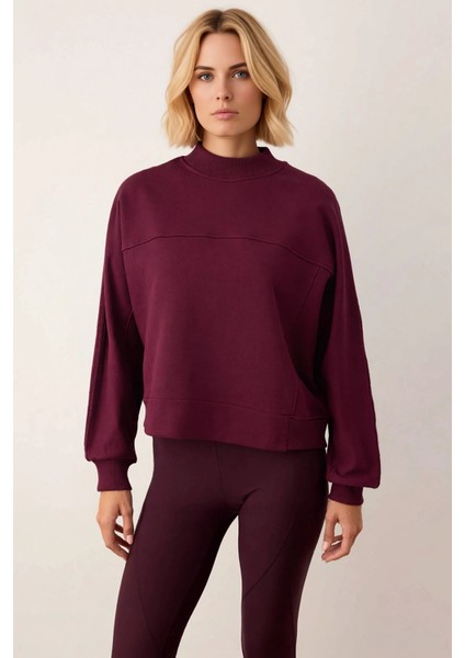 Kadın %100 Pamuk Geniş Kalıp Dik Yaka Düşük Kol Örme Sweatshirt Fonksiyonel Dayanıklı Spor modelleri