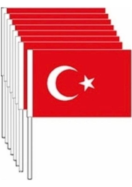 Bez Bayrak Sopalı 20X30 cm Sopalı Türk Bayrağı (10 Lu Paket)