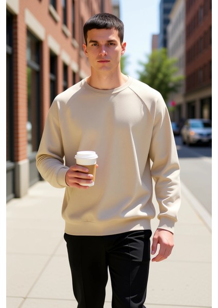 Erkek Bisiklet Yaka Reglan Kol Oversize Kalıp Sweatshirt Fonksiyonel Dayanıklı Kaliteli Şık fiyatları