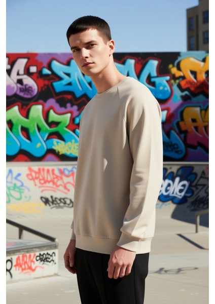 Erkek Bisiklet Yaka Reglan Kol Oversize Kalıp Sweatshirt Fonksiyonel Dayanıklı Kaliteli Şık indirimleri