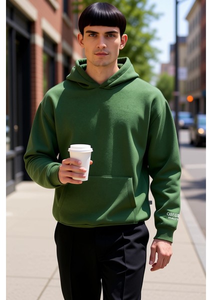 Erkek Kapüşonlu Standart Kol Oversize Kalıp Slogan Desenli Sweatshirt Fonksiyonel Kaliteli fiyatları