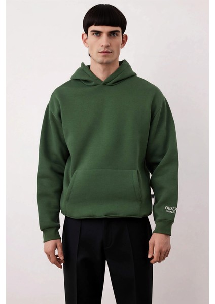 Erkek Kapüşonlu Standart Kol Oversize Kalıp Slogan Desenli Sweatshirt Fonksiyonel Kaliteli modelleri