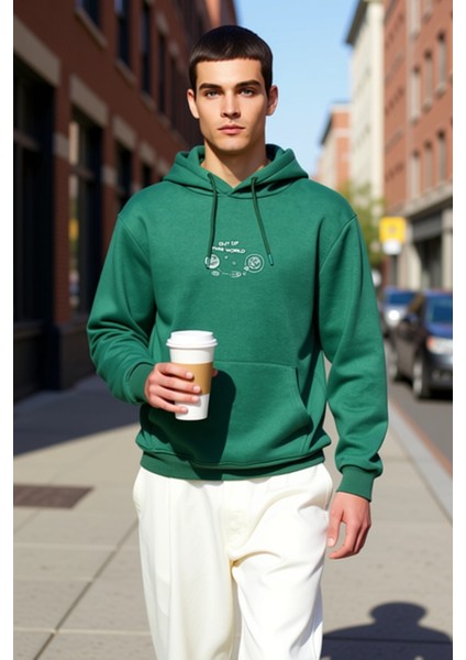 Erkek Kapüşonlu Standart Kol Regular Kalıp Uzay Nakışlı Sweatshirt Fonksiyonel Dayanıklı Şık fiyatları