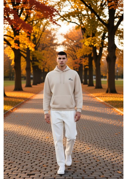 Erkek Kapüşonlu Düşük Kol Sweatshirt Slogan Nakışlı Fonksiyonel Dayanıklı Kaliteli Estetik