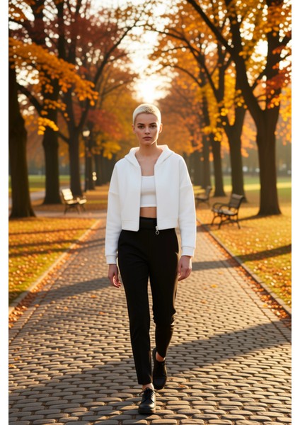 Kadın Kapüşonlu Fermuarlı Düşük Kol Örme Sweatshirt Fonksiyonel Dayanıklı Kaliteli Estetik