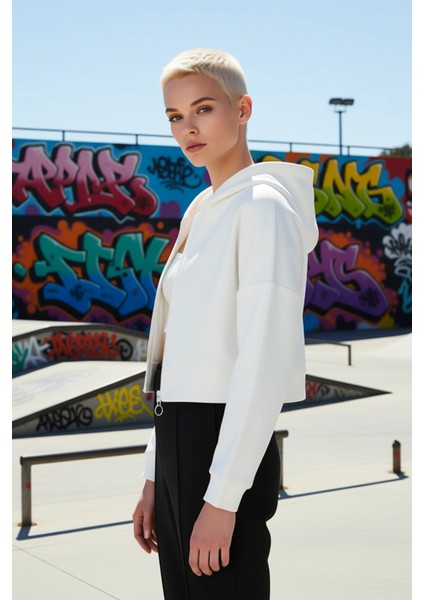 Kadın Kapüşonlu Fermuarlı Düşük Kol Örme Sweatshirt Fonksiyonel Dayanıklı Kaliteli Estetik indirimleri