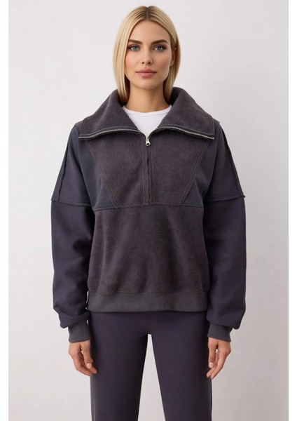 Kadın Dik Yaka Düşük Kol Fermuarlı Polar Sweatshirt Fonksiyonel Dayanıklı Kaliteli Estetik modelleri