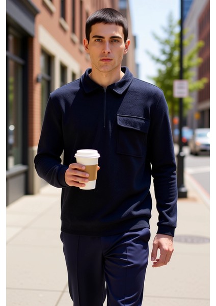 Erkek Polo Yaka Fermuarlı Cep Detaylı %100 Pamuk Sweatshirt Fonksiyonel Dayanıklı Kaliteli fiyatları