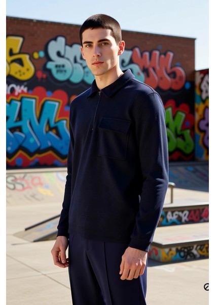 Erkek Polo Yaka Fermuarlı Cep Detaylı %100 Pamuk Sweatshirt Fonksiyonel Dayanıklı Kaliteli indirimleri
