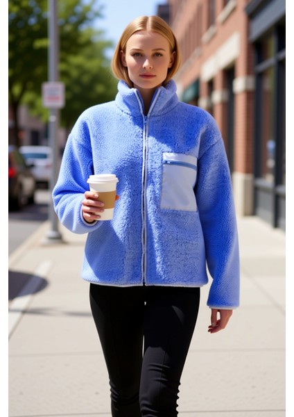 Kadın Dik Yaka Düşük Kol Tam Fermuarlı Peluş Sweatshirt Fonksiyonel Dayanıklı Kaliteli Şık fiyatları