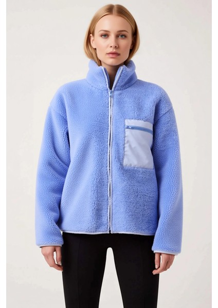 Kadın Dik Yaka Düşük Kol Tam Fermuarlı Peluş Sweatshirt Fonksiyonel Dayanıklı Kaliteli Şık modelleri