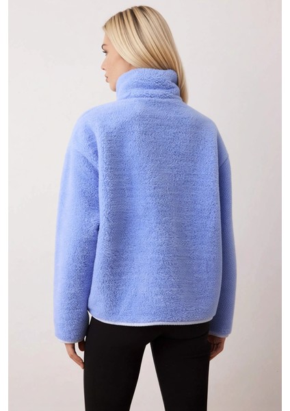 Kadın Dik Yaka Düşük Kol Tam Fermuarlı Peluş Sweatshirt Fonksiyonel Dayanıklı Kaliteli Şık fırsatları