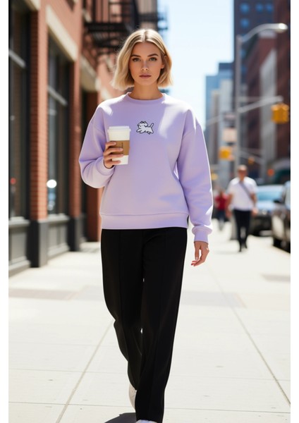 Kadın Bisiklet Yaka Düşük Kol Nakışlı Regular Kalıp Sweatshirt Fonksiyonel Dayanıklı Rahat fiyatları