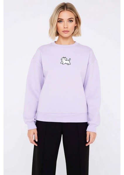 Kadın Bisiklet Yaka Düşük Kol Nakışlı Regular Kalıp Sweatshirt Fonksiyonel Dayanıklı Rahat modelleri