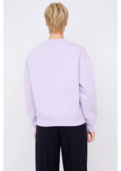 Kadın Bisiklet Yaka Düşük Kol Nakışlı Regular Kalıp Sweatshirt Fonksiyonel Dayanıklı Rahat fırsatları