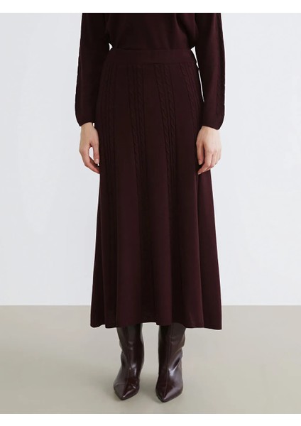 Lcw Modest Bordo Beli Lastikli Kendinden Desenli Kloş Triko Etek fiyatları