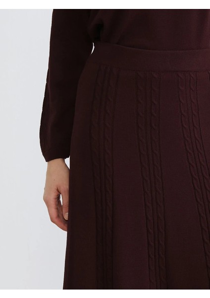 Lcw Modest Bordo Beli Lastikli Kendinden Desenli Kloş Triko Etek modelleri