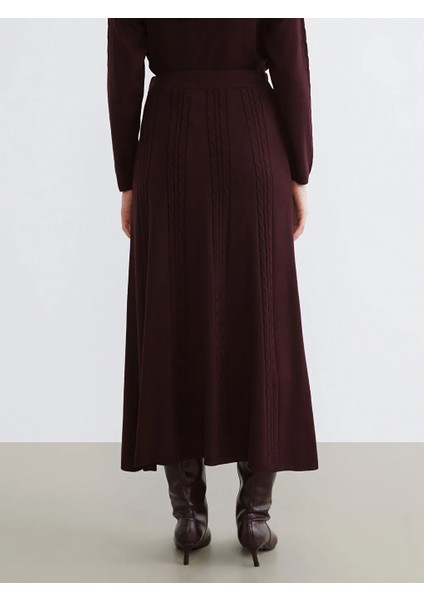 Lcw Modest Bordo Beli Lastikli Kendinden Desenli Kloş Triko Etek fırsatları