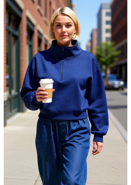 Kadın Fermuarlı Dik Yaka Düşük Kol Örme Sweatshirt Fonksiyonel Dayanıklı Kaliteli Konforlu fiyatları