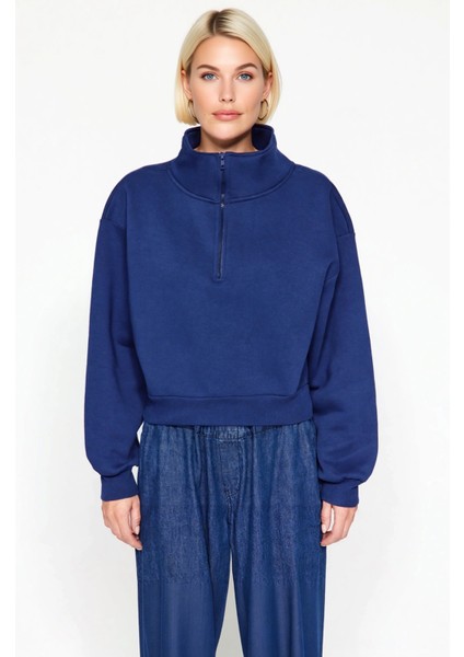 Kadın Fermuarlı Dik Yaka Düşük Kol Örme Sweatshirt Fonksiyonel Dayanıklı Kaliteli Konforlu modelleri