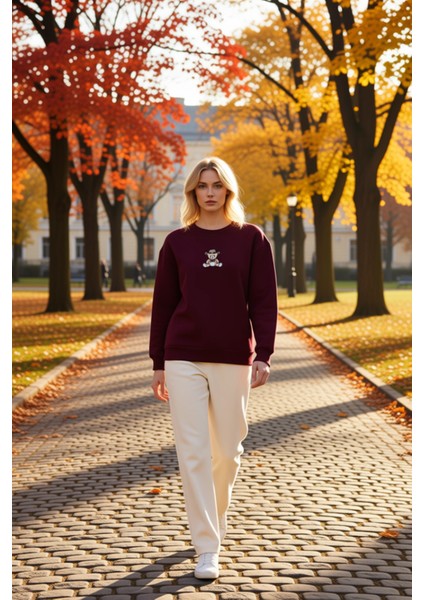 Kadın Bisiklet Yaka Düşük Kol Nakışlı Regular Kalıp Sweatshirt Fonksiyonel Dayanıklı Rahat