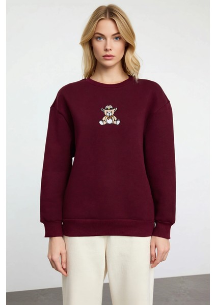 Kadın Bisiklet Yaka Düşük Kol Nakışlı Regular Kalıp Sweatshirt Fonksiyonel Dayanıklı Rahat modelleri