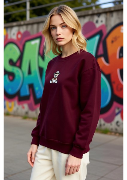 Kadın Bisiklet Yaka Düşük Kol Nakışlı Regular Kalıp Sweatshirt Fonksiyonel Dayanıklı Rahat indirimleri