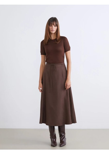 Lcw Vision Kahverengi Beli Fermuarlı Kloş Etek
