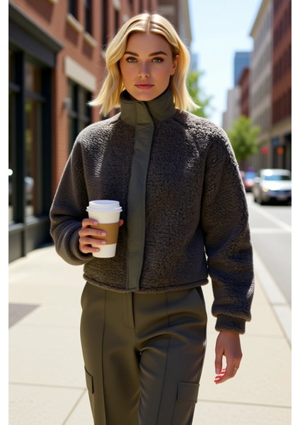 Kadın Dik Yaka Düşük Kol Fermuarlı Peluş Kalın Örme Sweatshirt Fonksiyonel Dayanıklı Rahat fiyatları