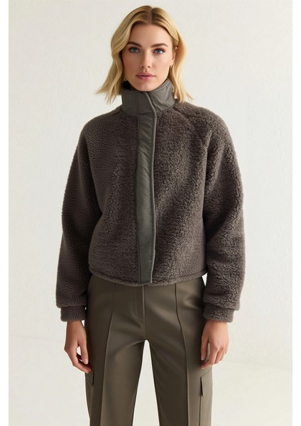 Kadın Dik Yaka Düşük Kol Fermuarlı Peluş Kalın Örme Sweatshirt Fonksiyonel Dayanıklı Rahat modelleri