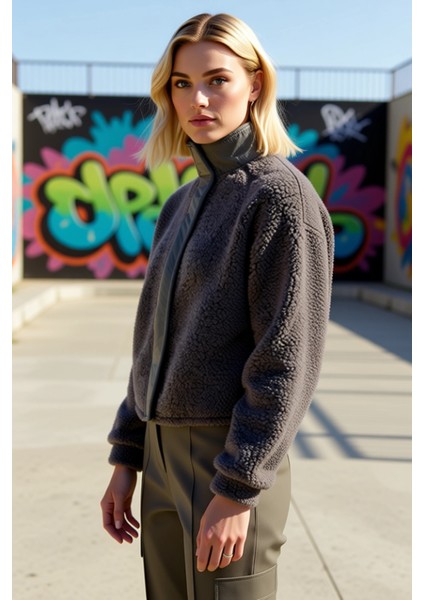 Kadın Dik Yaka Düşük Kol Fermuarlı Peluş Kalın Örme Sweatshirt Fonksiyonel Dayanıklı Rahat indirimleri