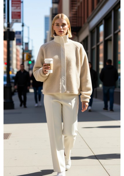 Kadın Dik Yaka Düşük Kol Fermuarlı Peluş Kalın Örme Sweatshirt Fonksiyonel Dayanıklı Rahat fiyatları