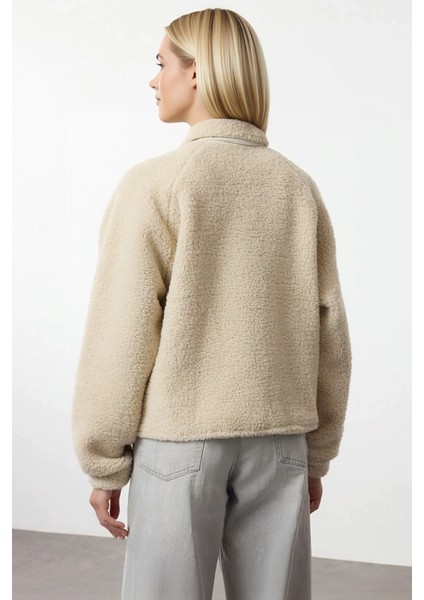 Kadın Dik Yaka Düşük Kol Fermuarlı Peluş Kalın Örme Sweatshirt Fonksiyonel Dayanıklı Rahat fırsatları