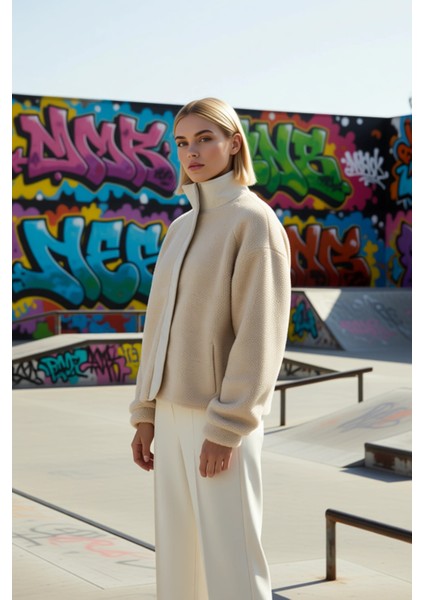 Kadın Dik Yaka Düşük Kol Fermuarlı Peluş Kalın Örme Sweatshirt Fonksiyonel Dayanıklı Rahat indirimleri