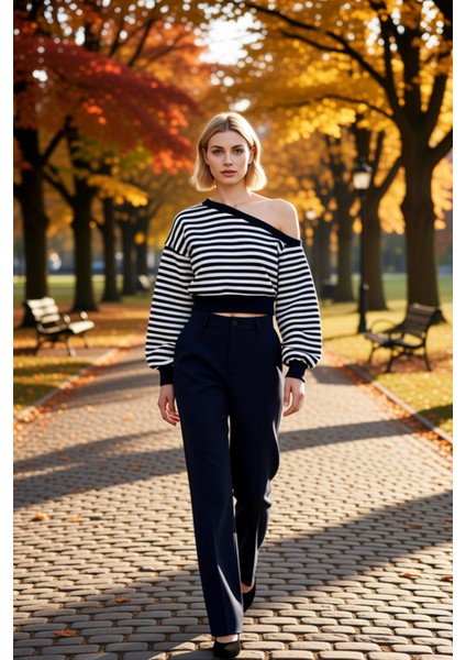 Kadın Asimetrik Yaka Düşük Kol Regular Kalıp Örme Sweatshirt Fonksiyonel Dayanıklı Estetik