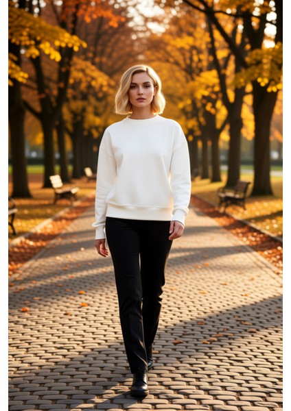 Kadın Bisiklet Yaka Düşük Kol Uzun Kollu Regular Kalıp Sweatshirt Fonksiyonel Dayanıklı Şık