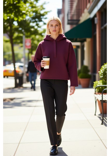 Kadın Kapüşonlu Düşük Kol Oversize Örme Sweatshirt Fonksiyonel Dayanıklı Kaliteli Konforlu fiyatları