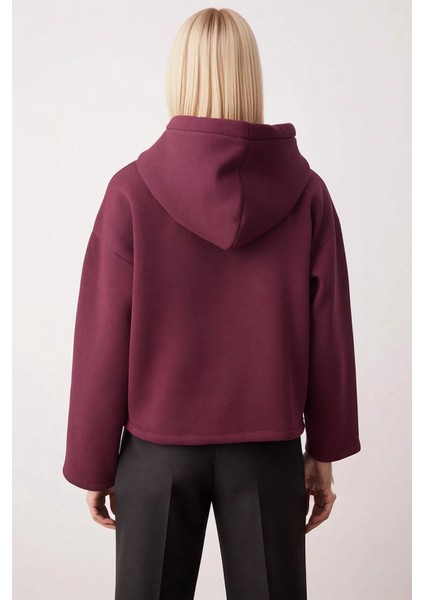 Kadın Kapüşonlu Düşük Kol Oversize Örme Sweatshirt Fonksiyonel Dayanıklı Kaliteli Konforlu fırsatları