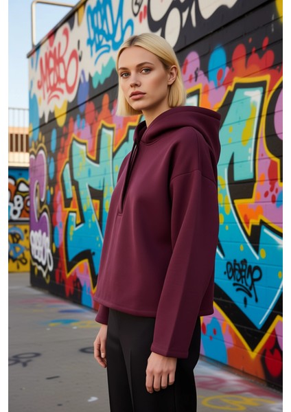 Kadın Kapüşonlu Düşük Kol Oversize Örme Sweatshirt Fonksiyonel Dayanıklı Kaliteli Konforlu indirimleri